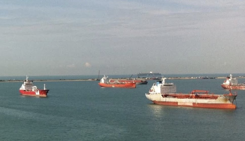 Vessels at anchor in the Singapore Strait